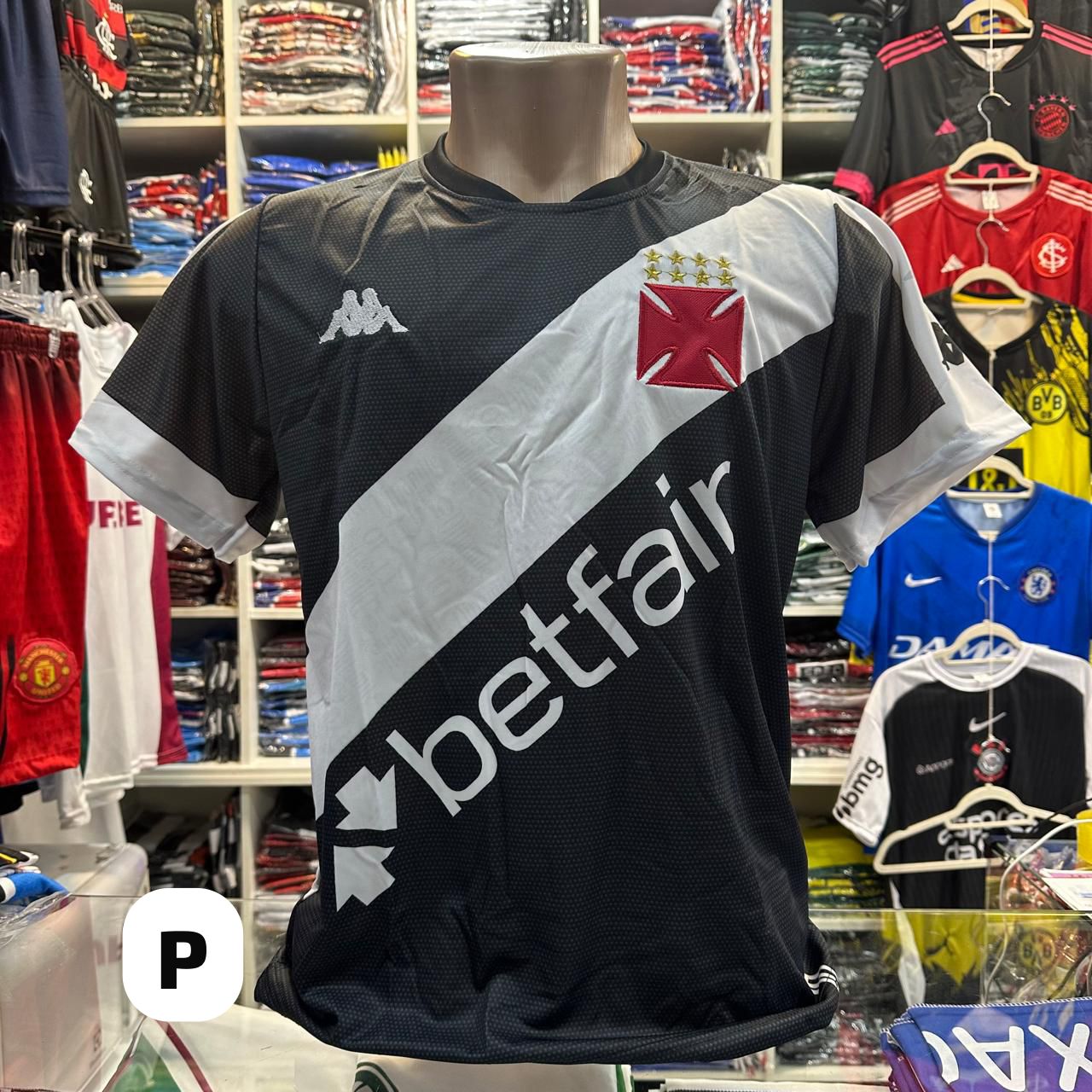 Camisa Vasco da Gama Kappa preta com faixa branca – Atacado no Brás