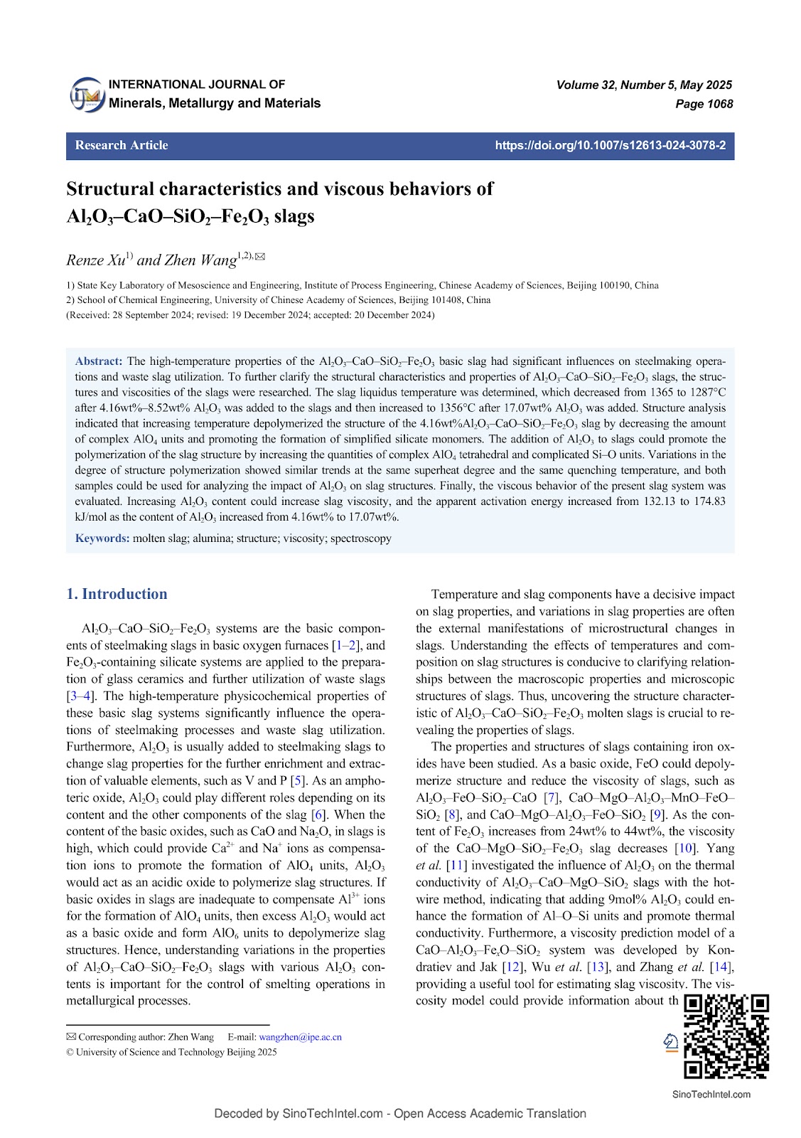 Structural characteristics and viscous behaviors of Al2O3–CaO–SiO2–Fe2O3 slags