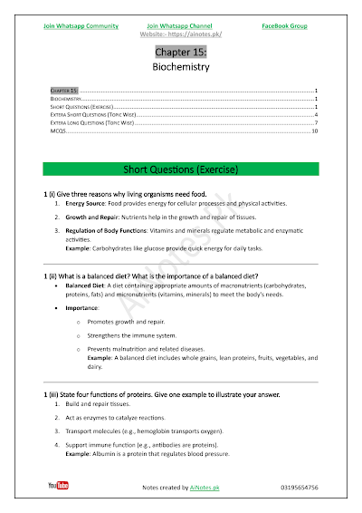 FBISE Class 15 Chapter 15 Biochemistry