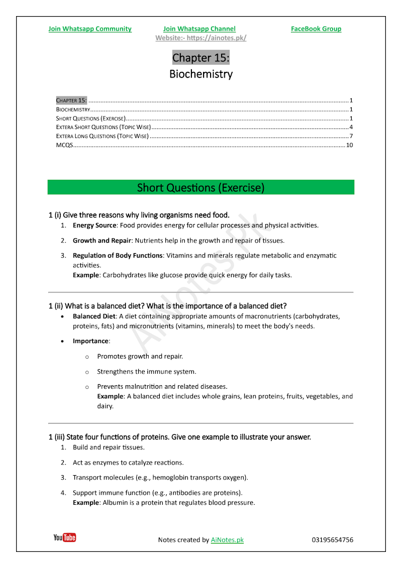 FBISE Class 15 Chapter 15 Biochemistry