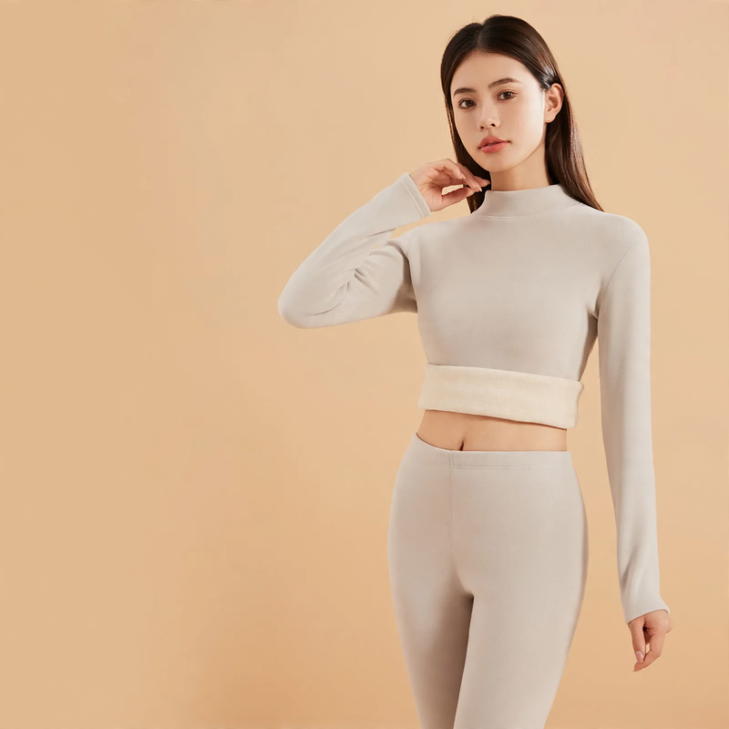 Women's Thermal Underwear Set with Standing Collar
