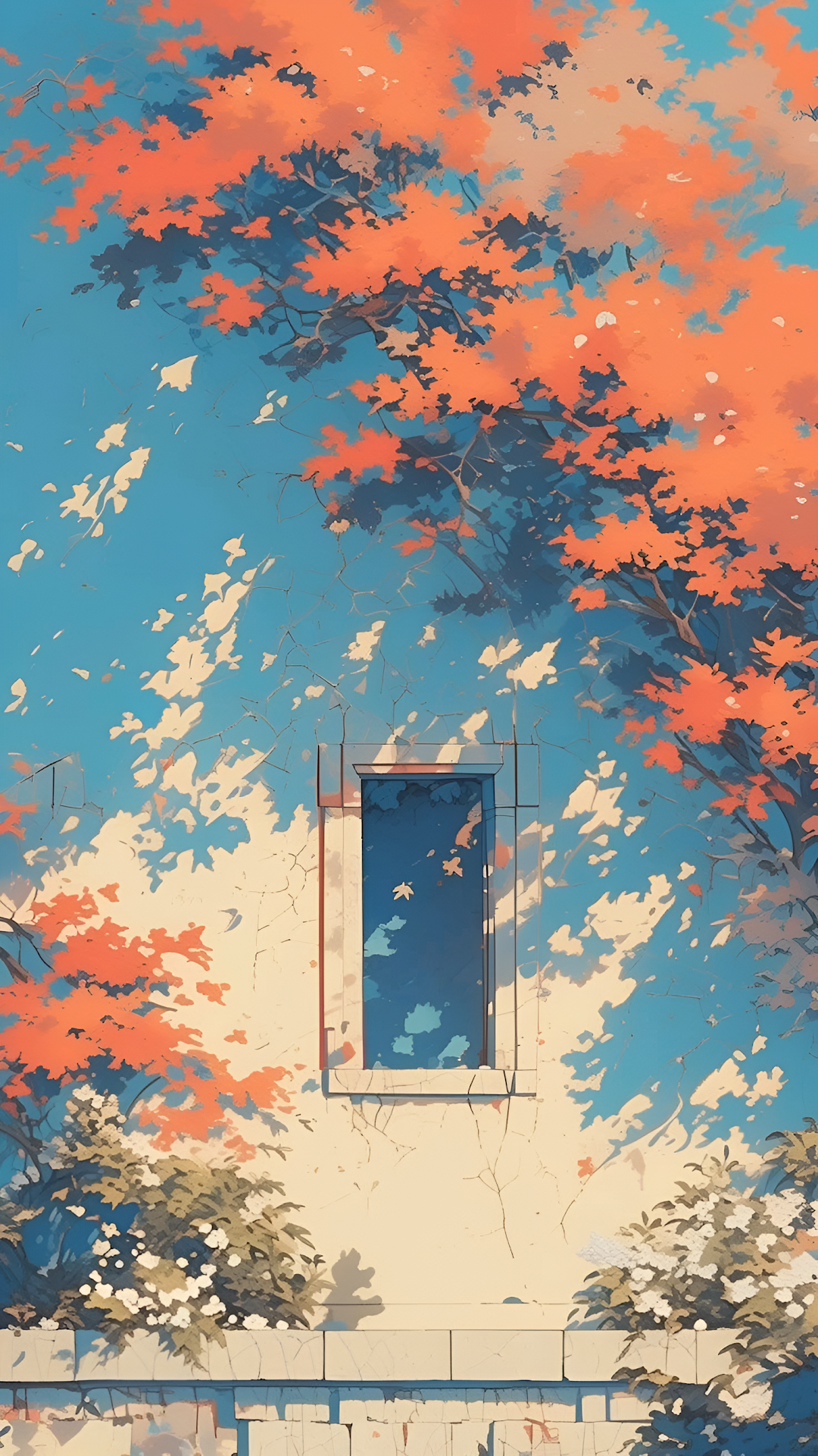 Autumn Sunlight Dappled Wall Window Anime Aesthetic - Free 4K mobile Wallpaper