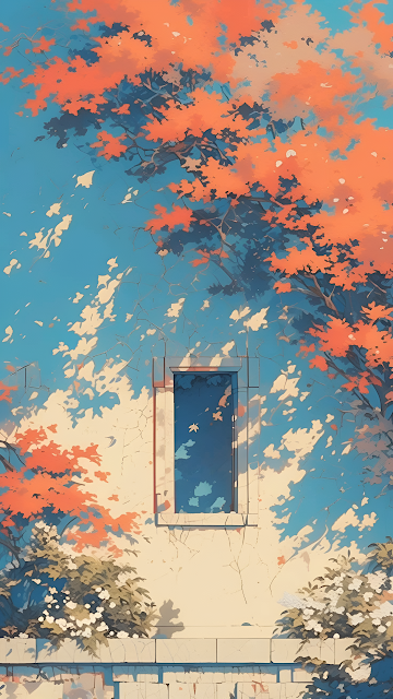 Autumn Sunlight Dappled Wall Window Anime Aesthetic - Free mobile Wallpaper