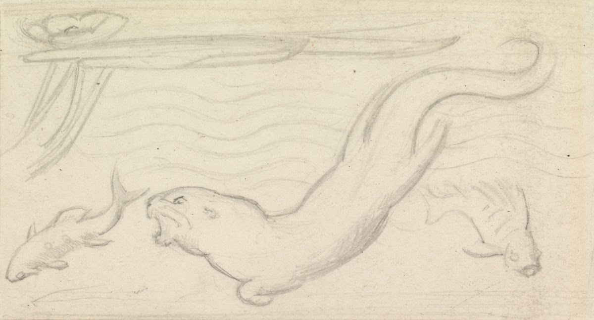 Stained Glass Study An Otter and Two Fish