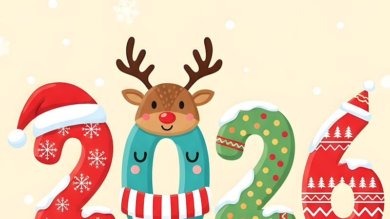 Cute Christmas 2026 Greeting Card with Reindeer Zero