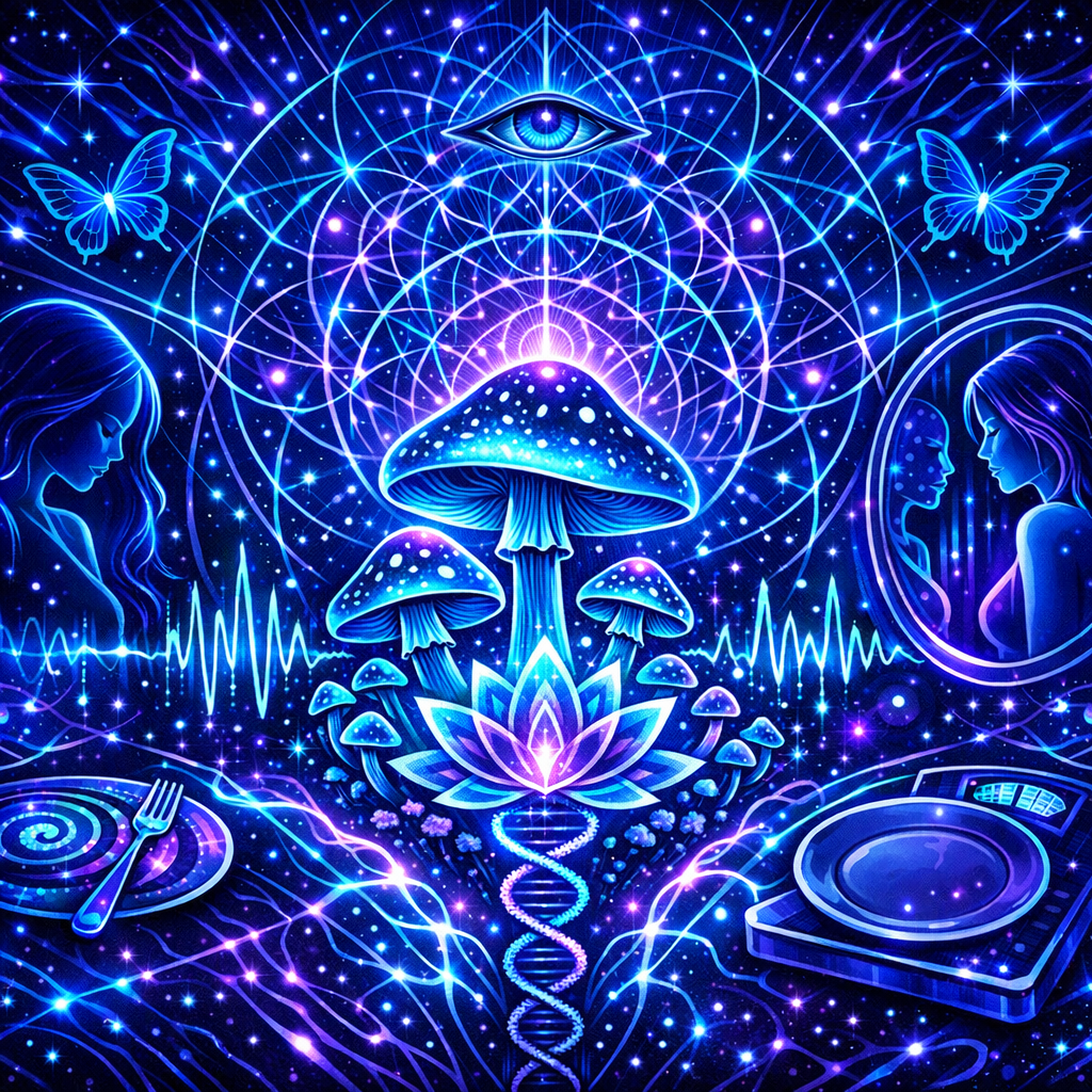 psilocybin eating disorders artful, expressive visual theme showing healing and self-expression