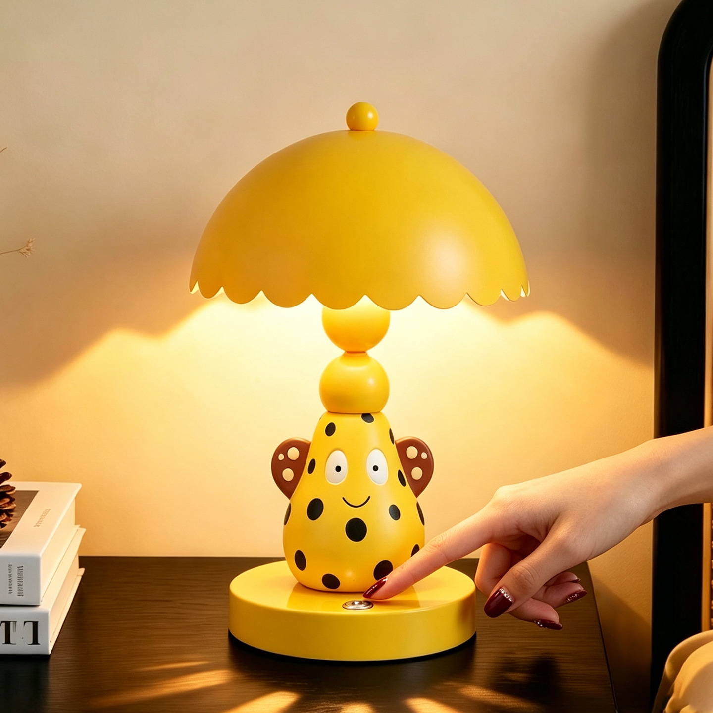 Colorful bulb table lamp with polka dot pattern