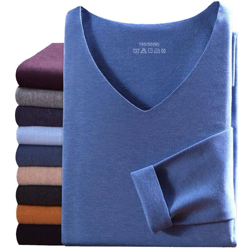 Seamless thermal underwear set for men, V-neck