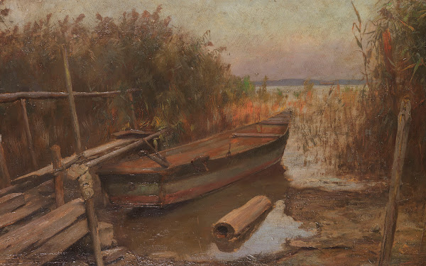 Fischerboot im Schilf Ca 1910
