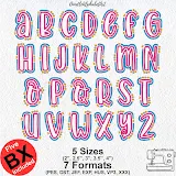 Stitch photo 1 of the Pink and Blue Outline Lines and Dots Embroidery Font