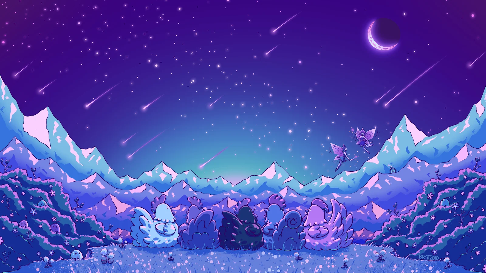 Night Sky, Starry Night, Chickens, Fantasy Art 4K Wallpaper Background (4869x2739)
