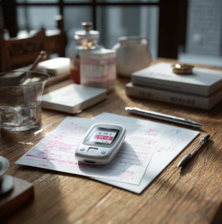 혈당 수치를 비교하며 기준을 확인하는 장면