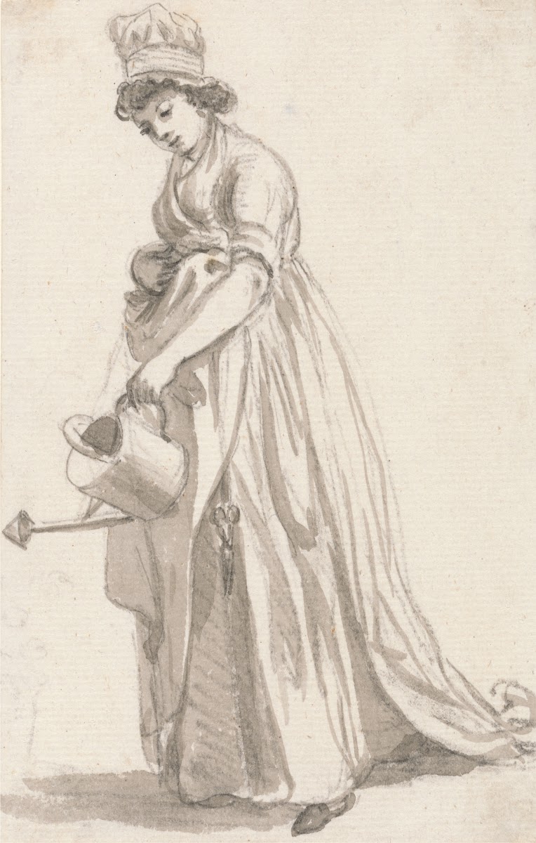 A Girl with a Watering Can facing left Sarah Hough Mrs TP Sandbys Nursery Maid c