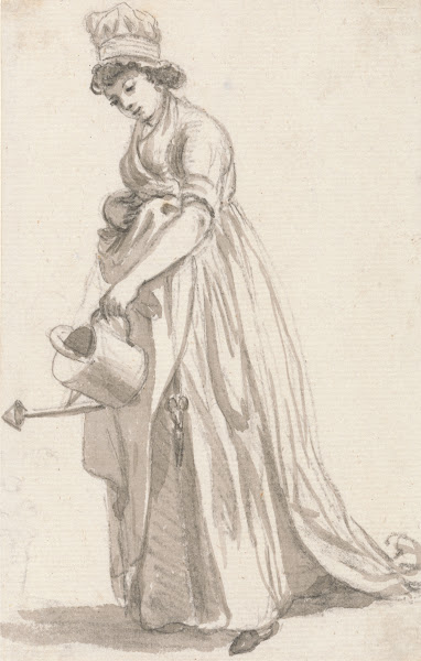 A Girl with a Watering Can facing left Sarah Hough Mrs TP Sandbys Nursery Maid c