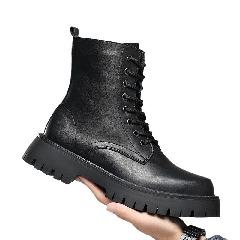 Men's Platform Boots, Lace-up Boots, Zipper, Faux Leather
