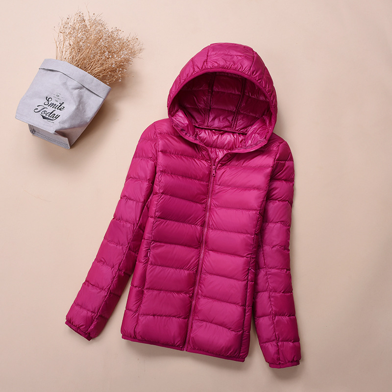 Lightweight women's down jacket, short, with white duck down