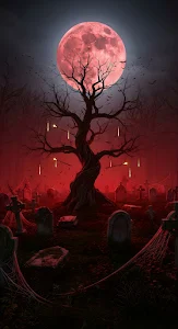 Blood Moon Cemetery Spooky Twisted Tree Art