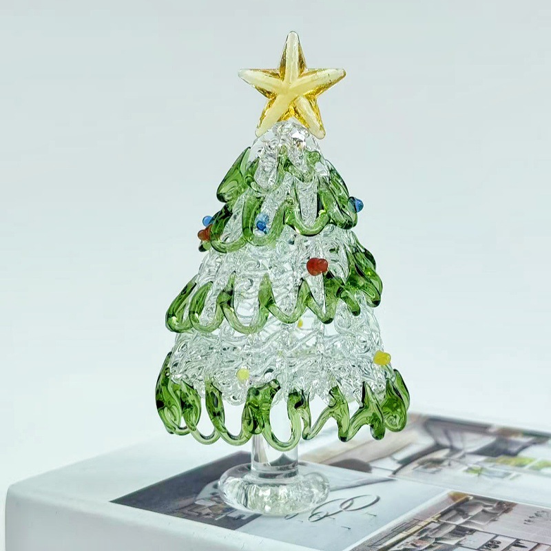 Mini glass Christmas tree, decorative table figure