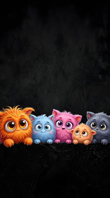 Illustration of Five Colorful Fluffy Monster Cats Peeking Up - Free mobile Wallpaper