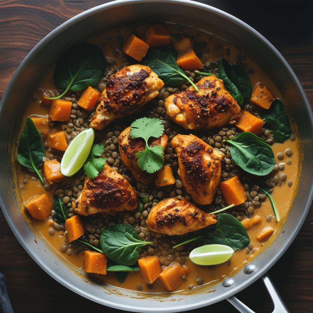 Final Berbere-Spiced Chicken & Lentil Power Skillet with Coconut Spinach