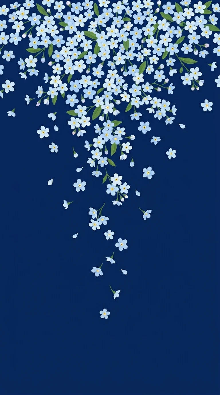 Minimalist Cascading Small Blue Flowers on Dark Blue Background - Free 4K mobile Wallpaper