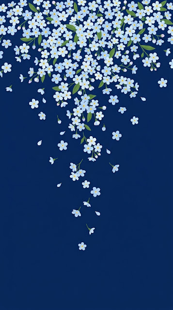 Minimalist Cascading Small Blue Flowers on Dark Blue Background - Free mobile Wallpaper