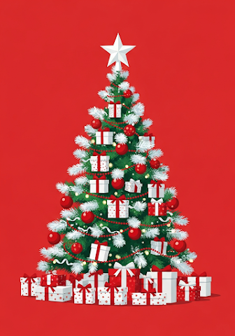 Classic Illustrated Christmas Tree & Gifts