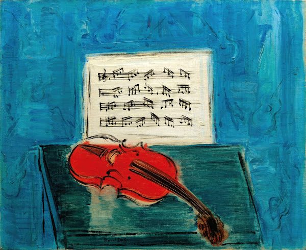 Violon rouge sur fond bleu 1946
