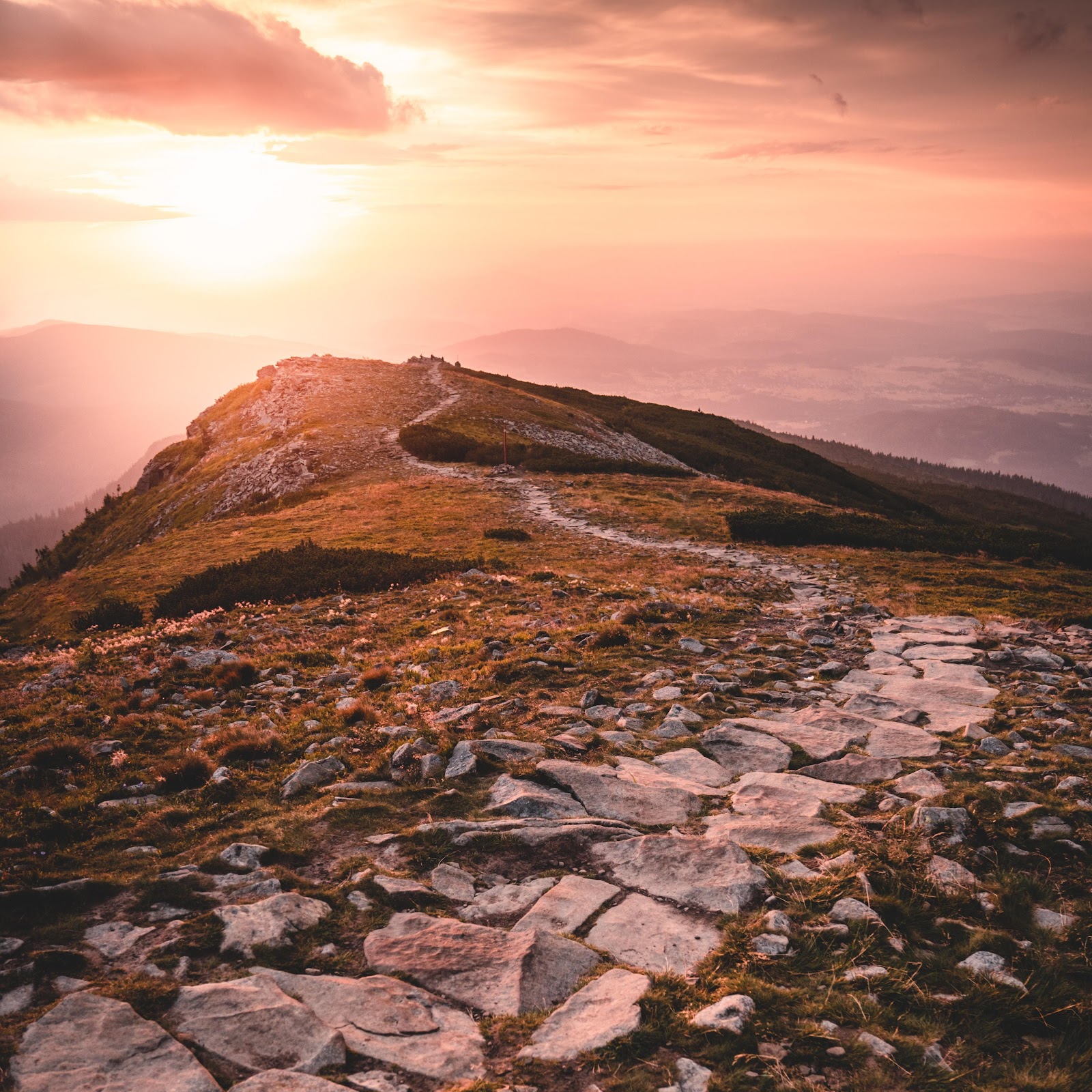 Download Rocky Mountain Path At Sunset 5K iPhone