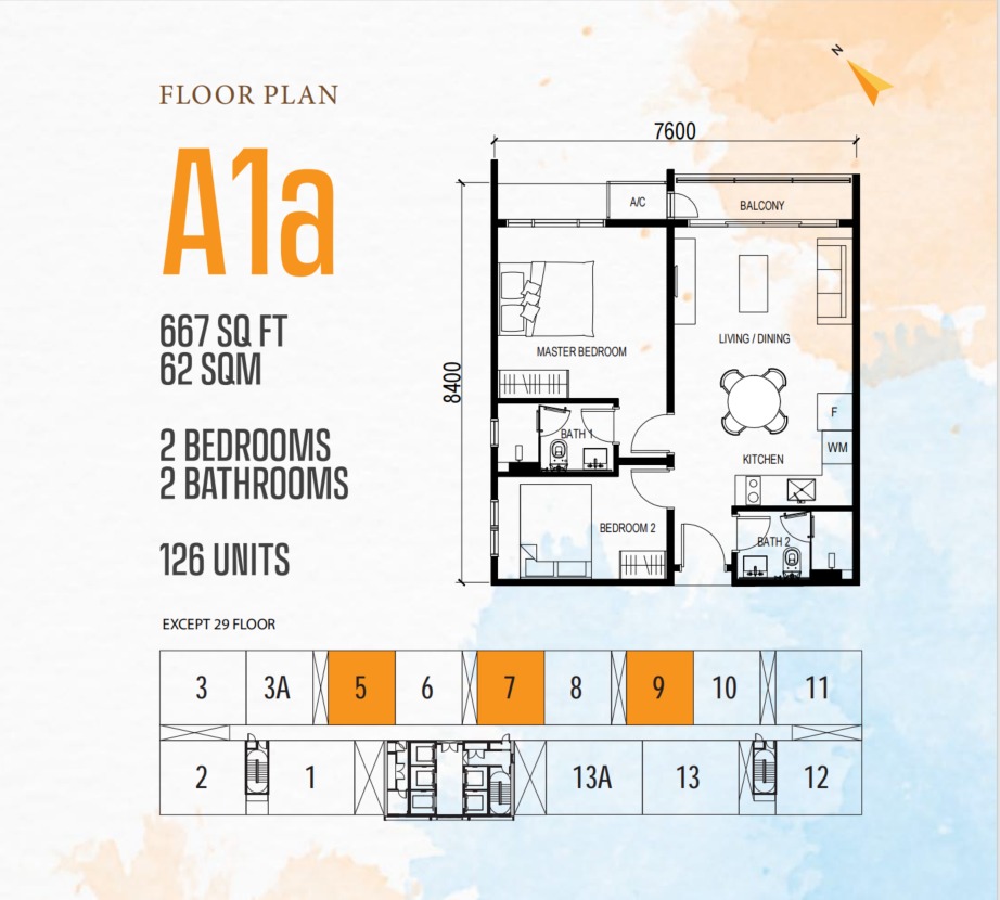 Vox Type A1A floor plan — 772 sq ft, 2 bedrooms
