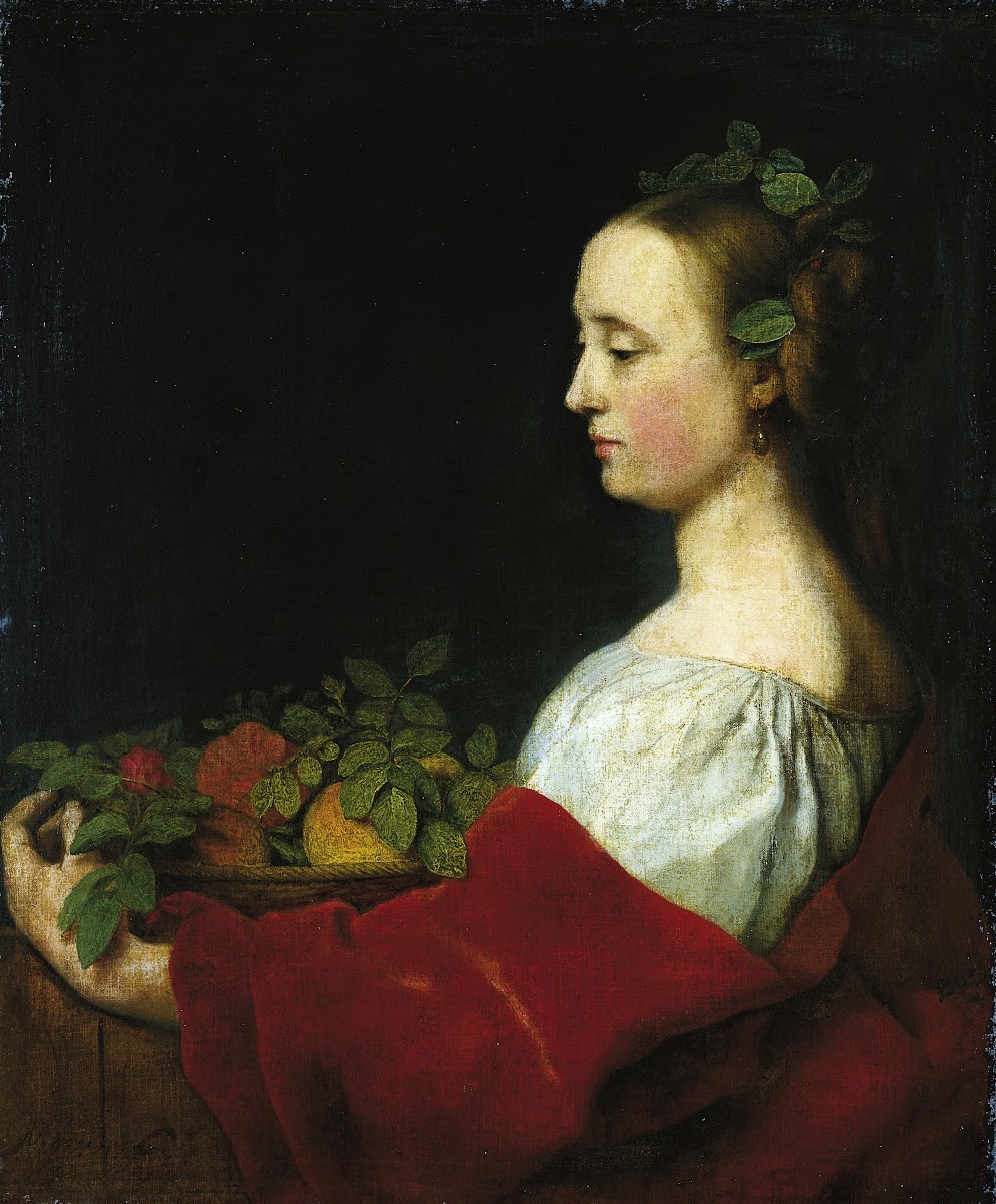 Woman Holding a Basket of Fruit ca 1667  1670