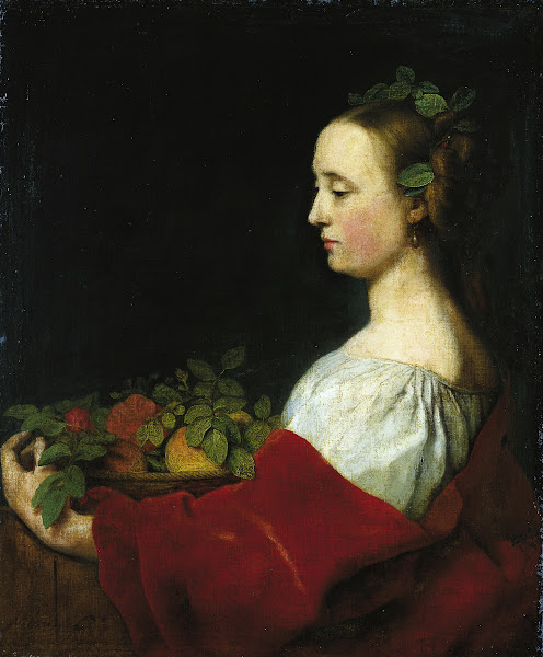 Woman Holding a Basket of Fruit ca 1667  1670