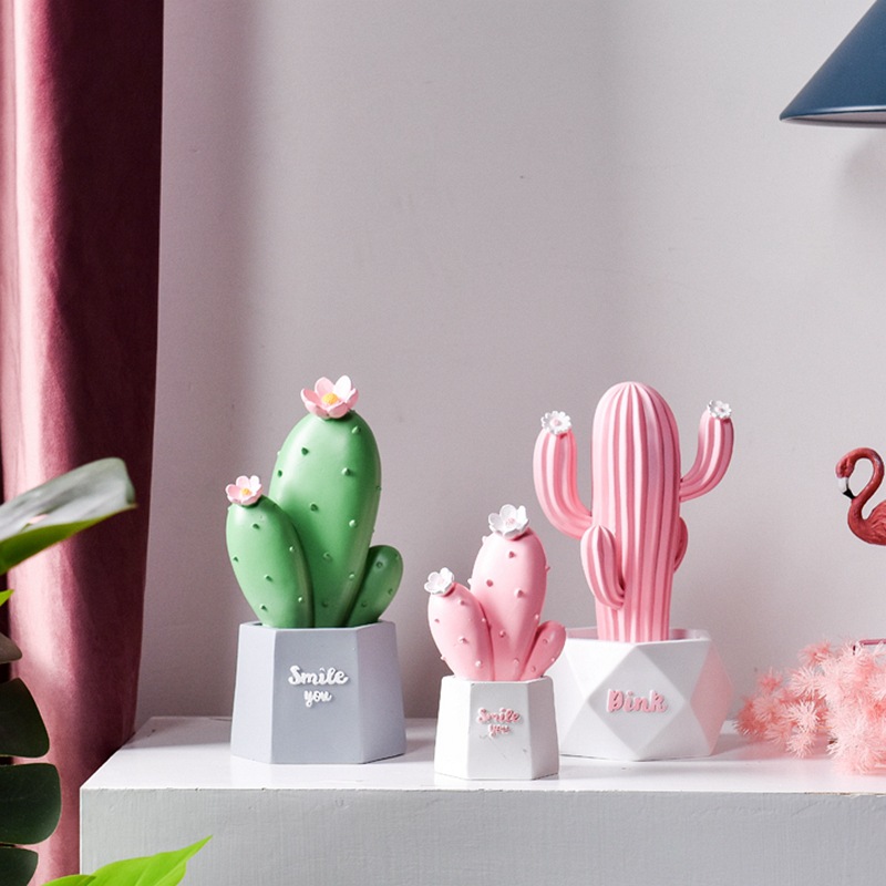 Painted resin cactus decor