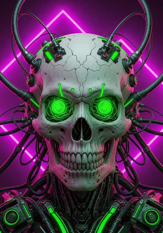 Neon Cybernetic Skull