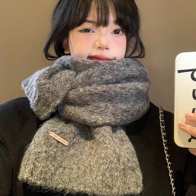 Solid-colored Alpaca Wool Blend Knitted Scarf, 22x162 cm