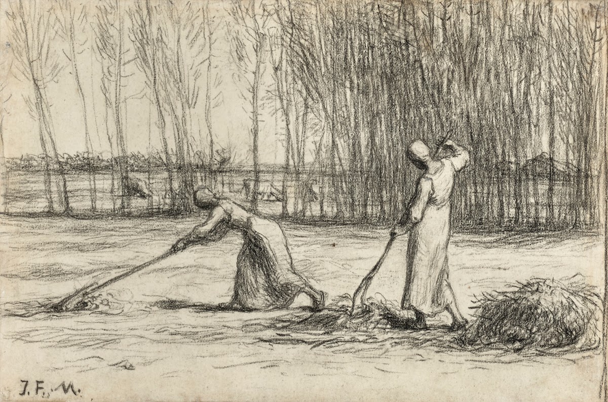 Two women working hay