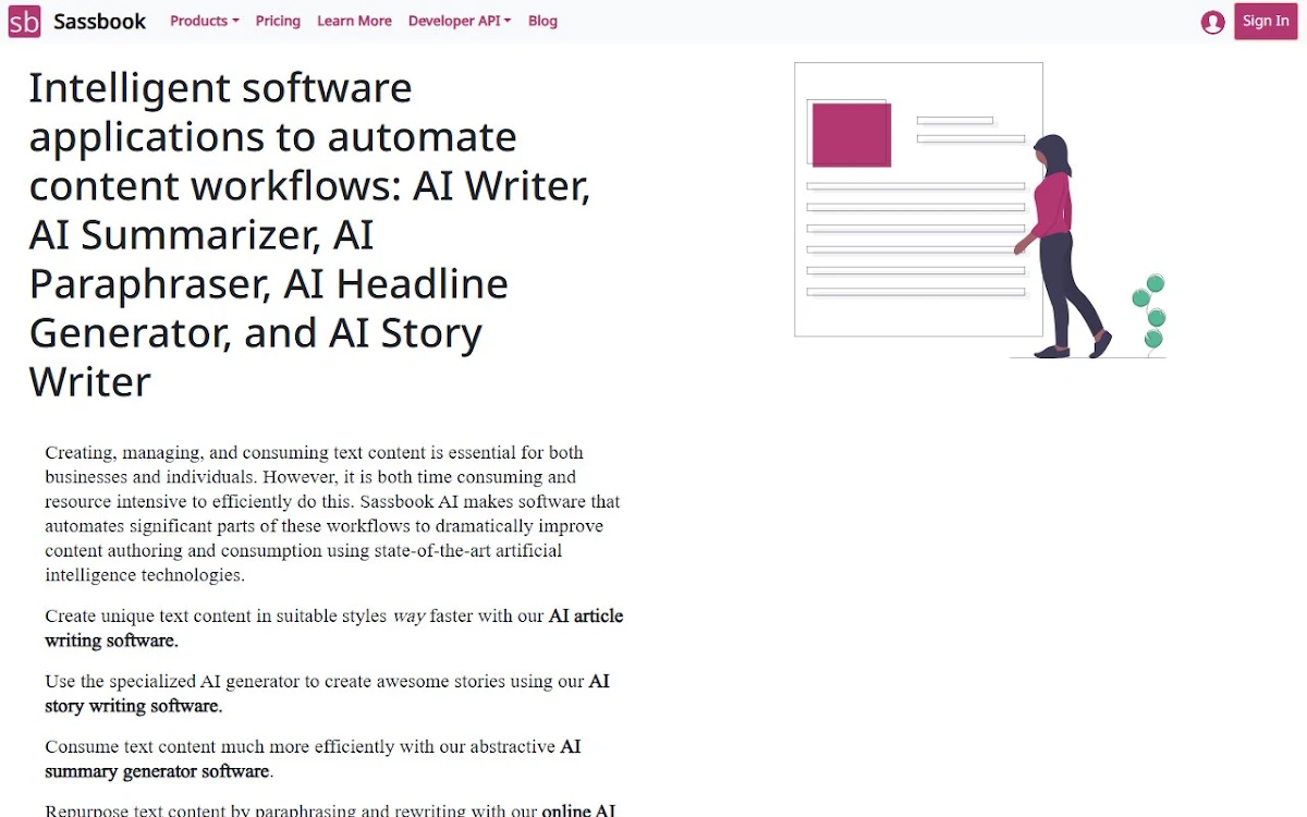 Captura de Sassbook AI Story generator