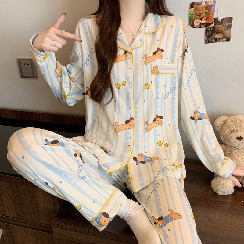 Women's pajamas, long-sleeved, cotton-like