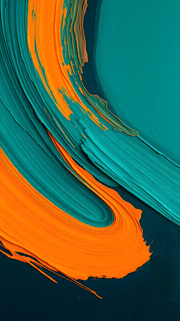 Teal and Orange Textured Abstract Paint Strokes - Free mobile Wallpaper