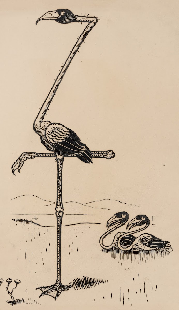 Eleven comic strip frames of flamingo shaping figures with its long neck Pl9
