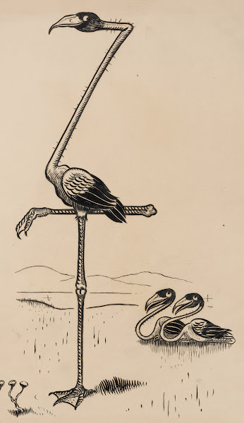 Eleven comic strip frames of flamingo shaping figures with its long neck Pl9