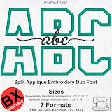 Split Midnancing Duo embroidery font, primary stitch sample