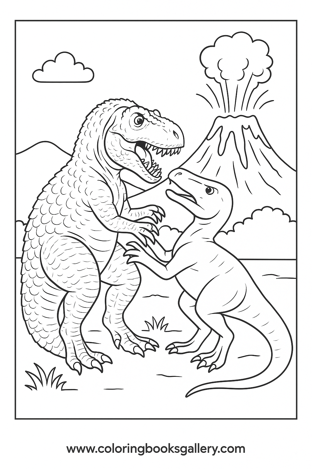 Realistic Albertosaurus Fighting Another Dinosaur Coloring Page For Kids – free coloring page for kids