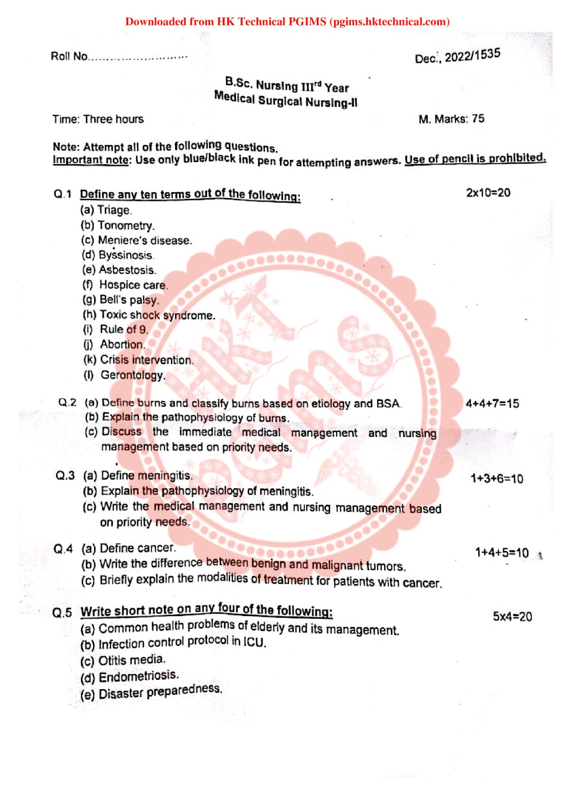 Medical Surgical Nursing-II 3rd Year BSc Nursing Previous Year's Question Paper,Medical Surgical Nursing-II,Previous Year's Question Papers,PGIMS Question Paper,BSc Nursing,Medical Surgical Nursing,BSc Nursing 3rd Year,University of Health Sciences Rohtak (UHSR),