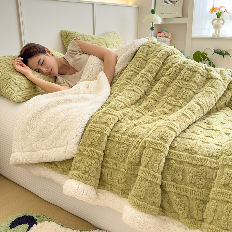 Jacquard living blanket with lamb fleece imitation, double-layered