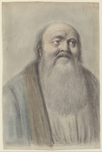 Platon vu de face la tête légèrement relevée les yeux levés vers le ciel