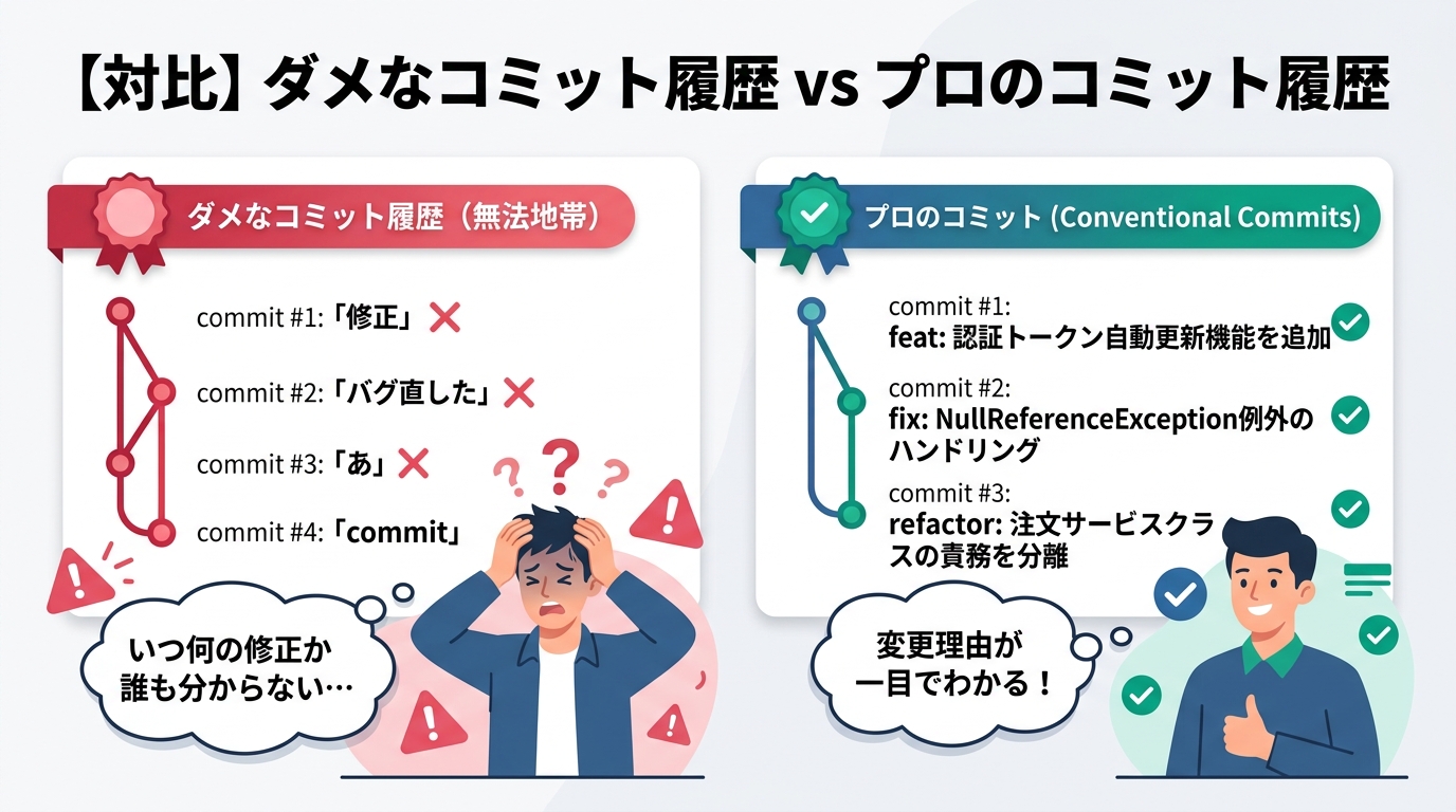 ダメなコミット履歴 vs プロのコミット履歴