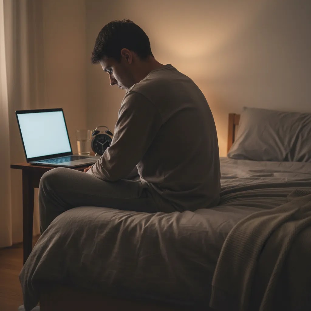 Job stress Singapore early warning signs with tired worker unable to rest after work at home