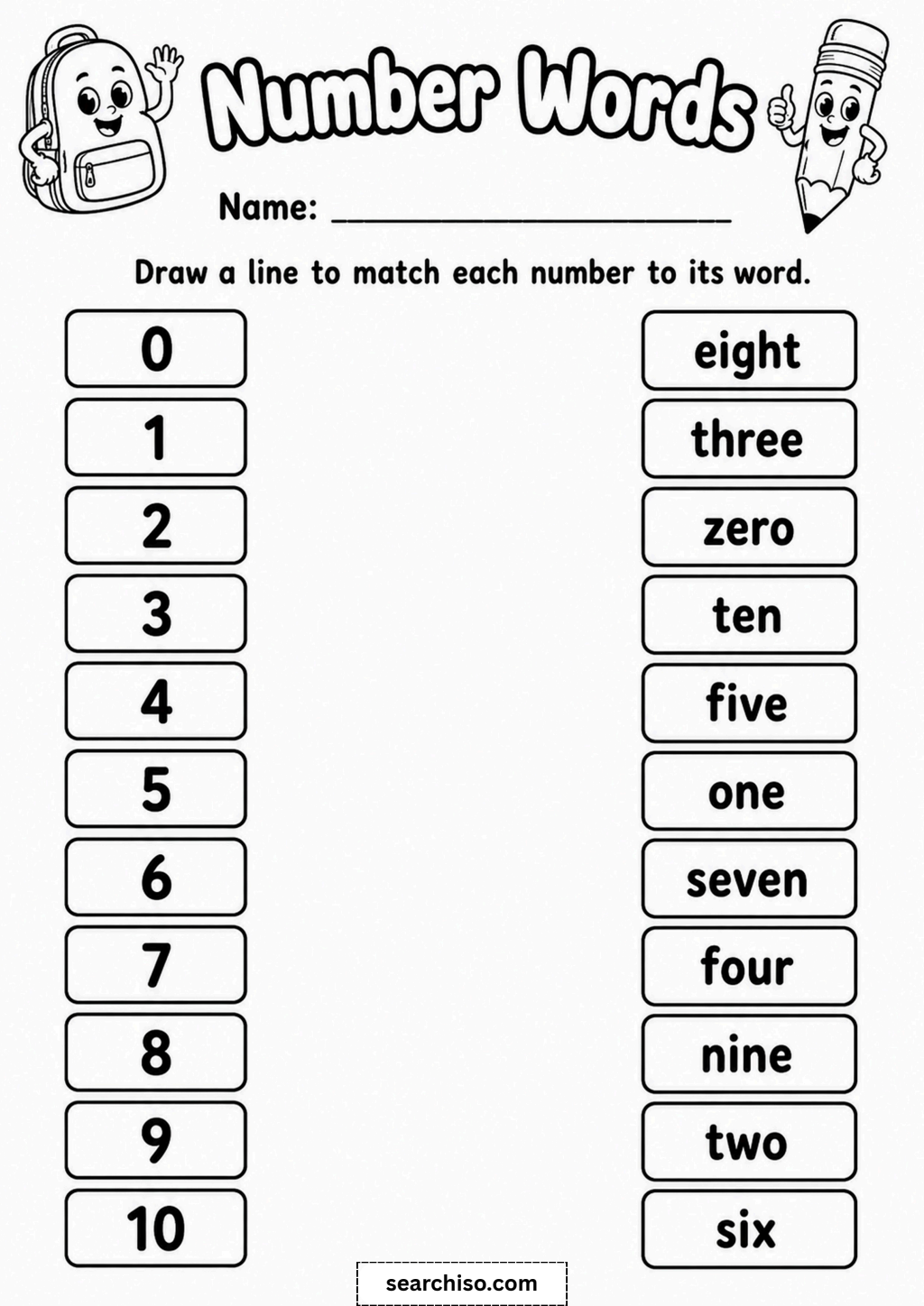 Matching Number Words 0 to 10