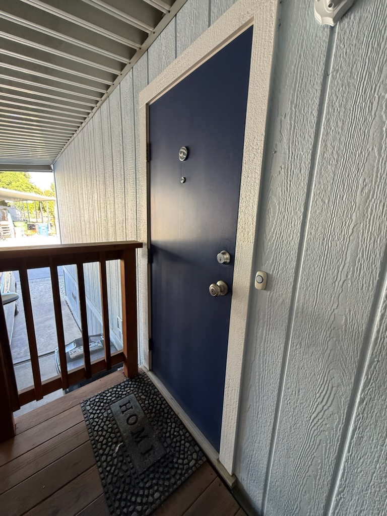 Navy blue front entry door